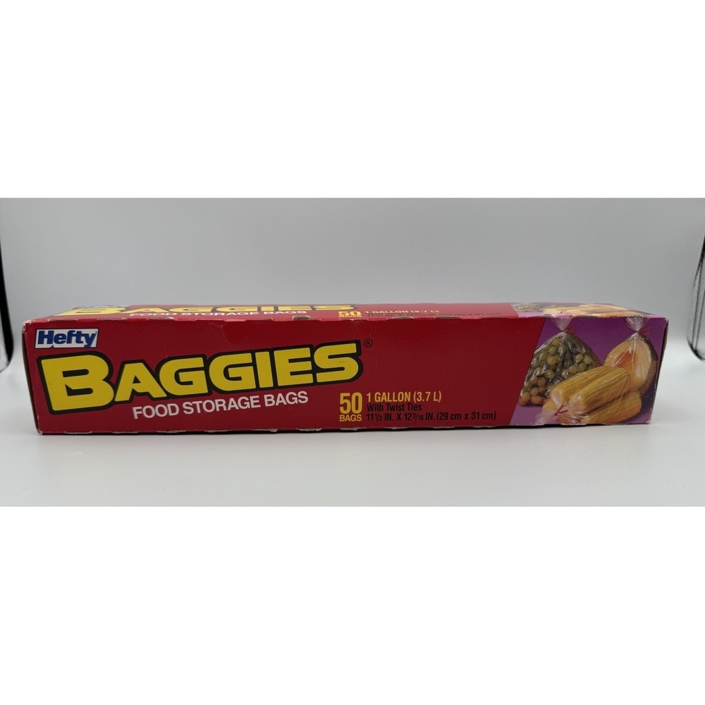 Hefty Baggies Food Storage Gallon Size Bags 50 Count +‎ Twist off Ties NOS Prop